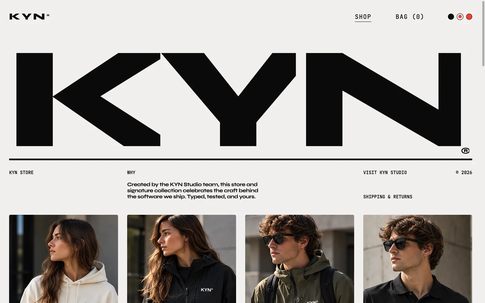 KYN Store desktop homepage in light mode.