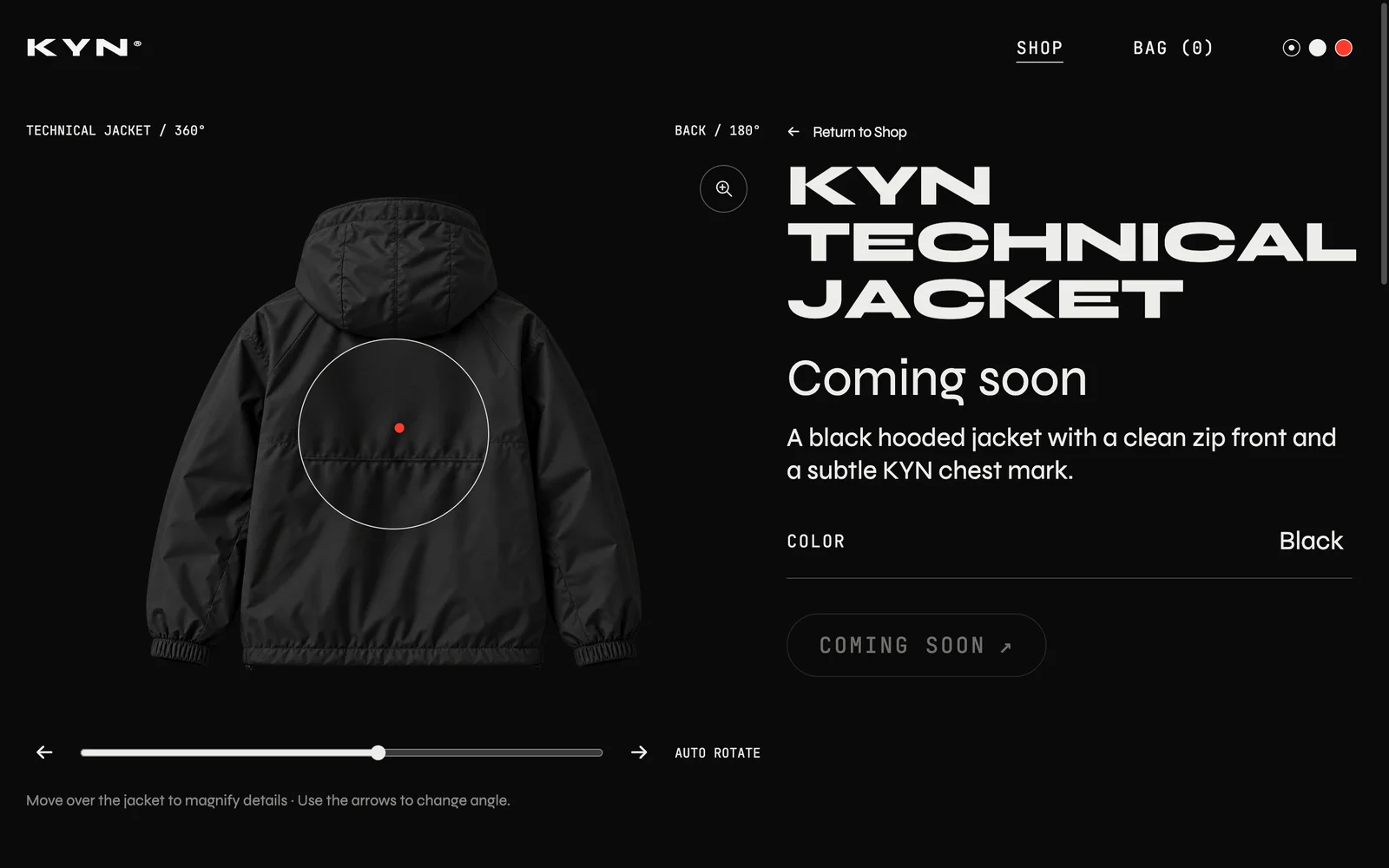 Jacket viewer with the magnifying glass enabled over the generated rear view.