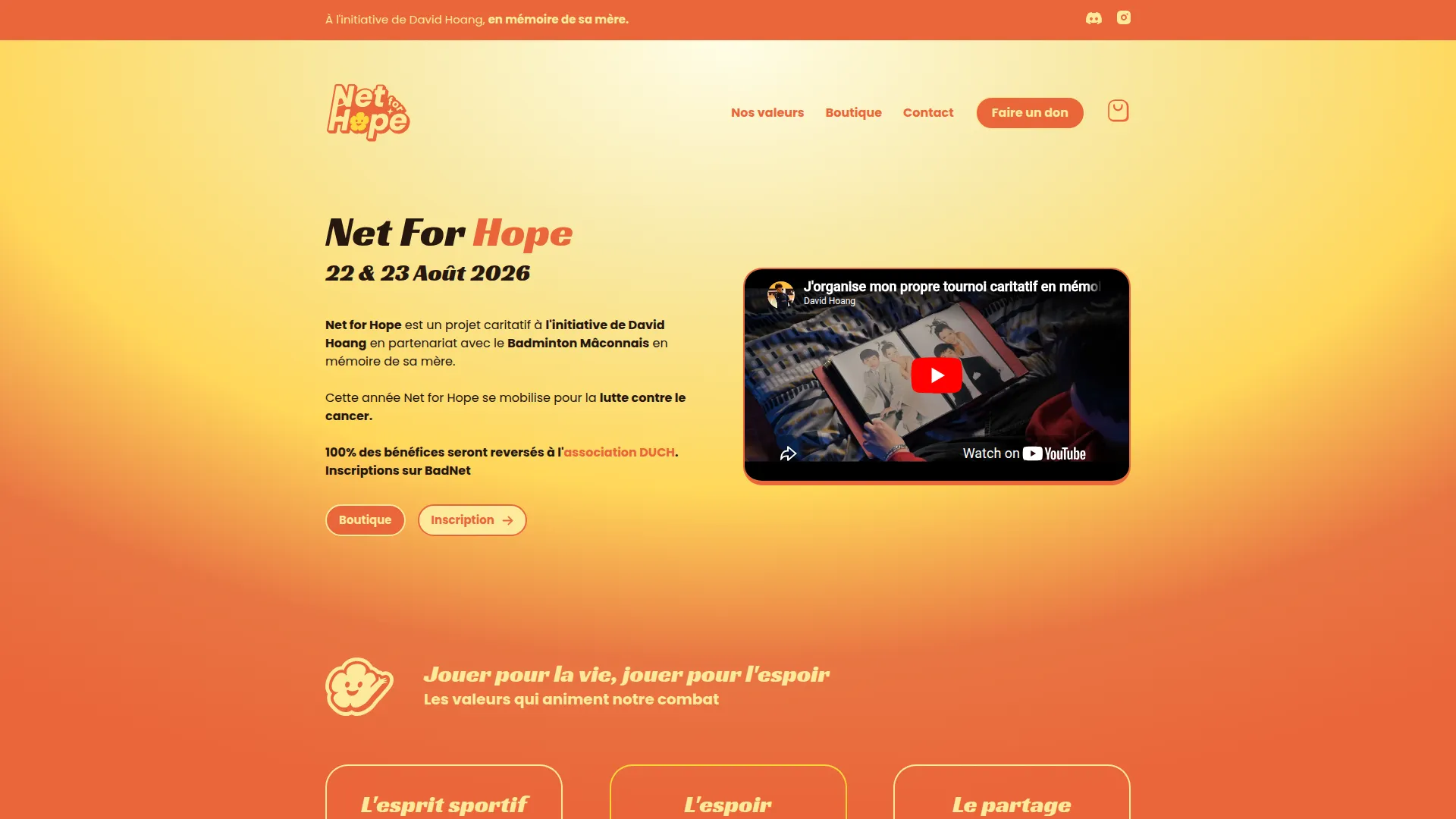 Net For Hope — plateforme de tournoi caritatif